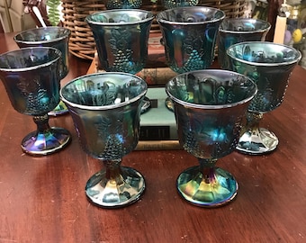 Indiana Glass Vtg Harvest Grape Carnival Glass Goblets Set of 10
