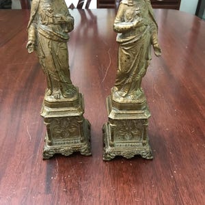 Pair of Vintage/Antique 9” Sacred Heart Statues of Jesus And Virgin Mary