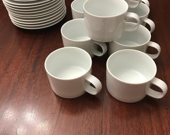 Set of 6 Crate & Barrel White Maison Tea/Coffee Cups and Saucers Japan
