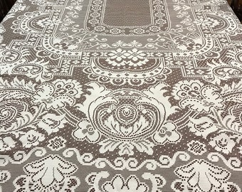 Large White/Brown Lacy Look Tablecloth