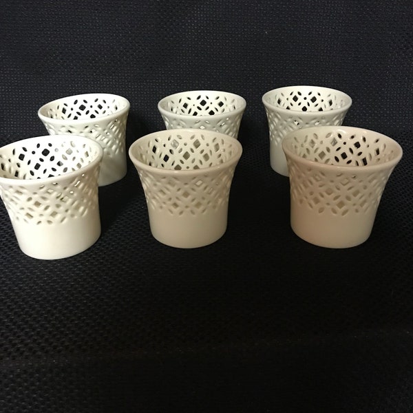 Set of 6 Godinger Ivory Porcelain Tealight/Votive Candle Holders