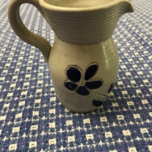 Hand Carved Cobalt Salt Glazed 3 3/4” Pitcher