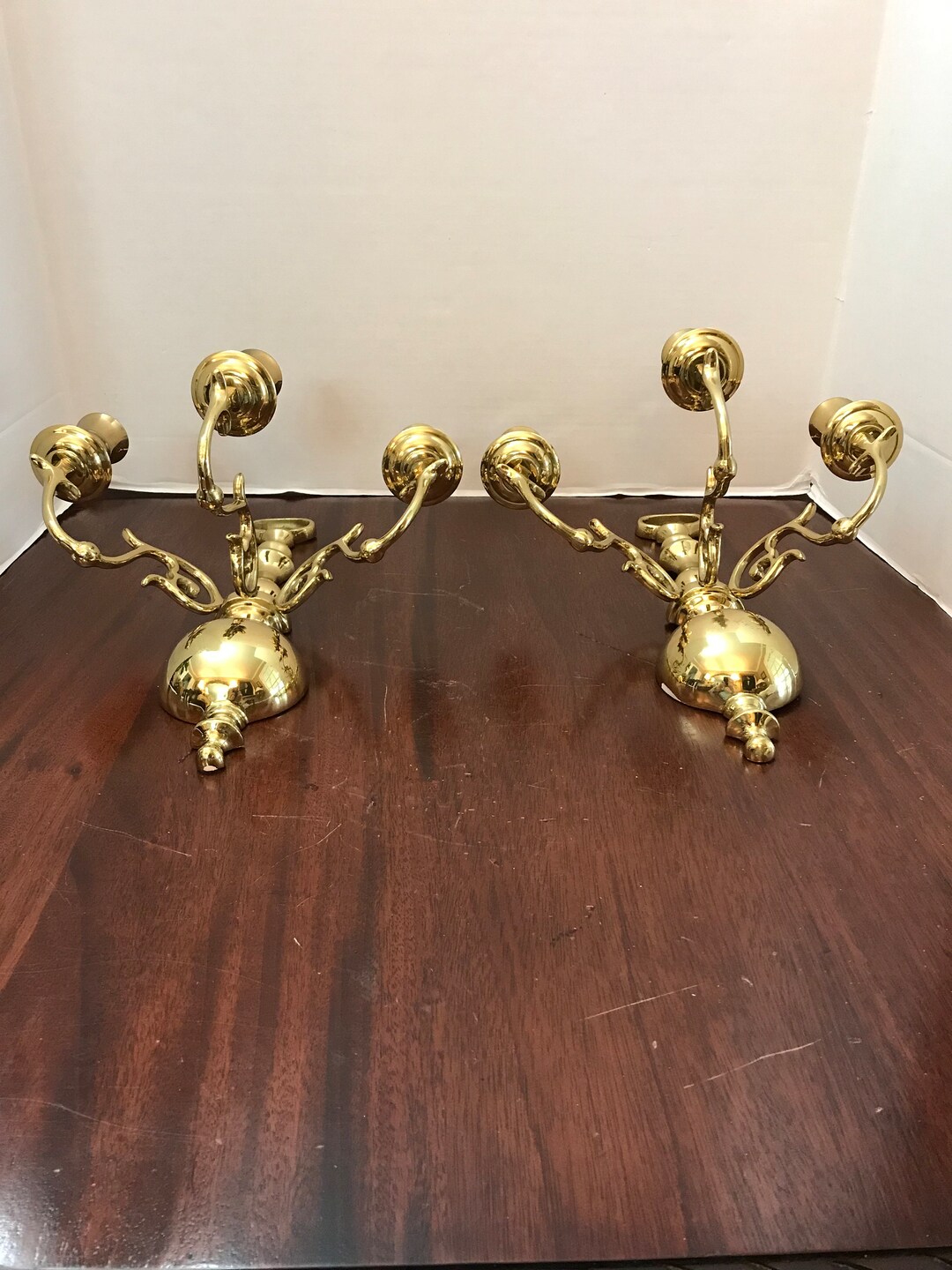 Virginia Metalcrafters Pair of 3 Arm Solid Brass Candle Wall  display picture 1