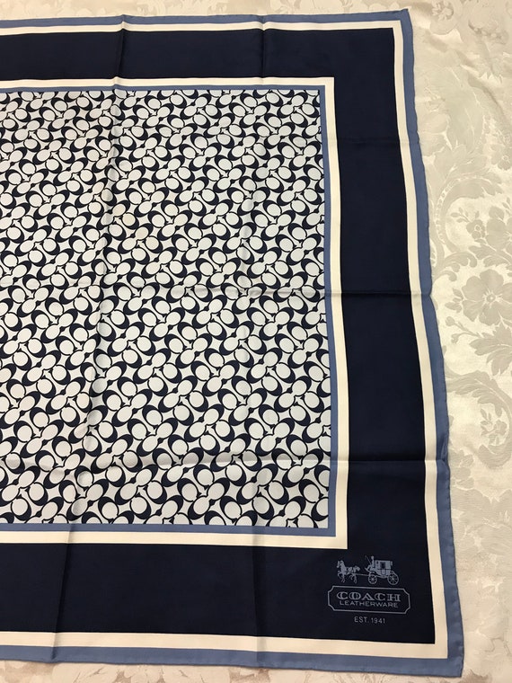 Early Vtg Coach 27” Square Silk Navy/blue/white Scarf - Etsy