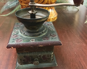 Hand Painted Old Wooden Coffee Grinder