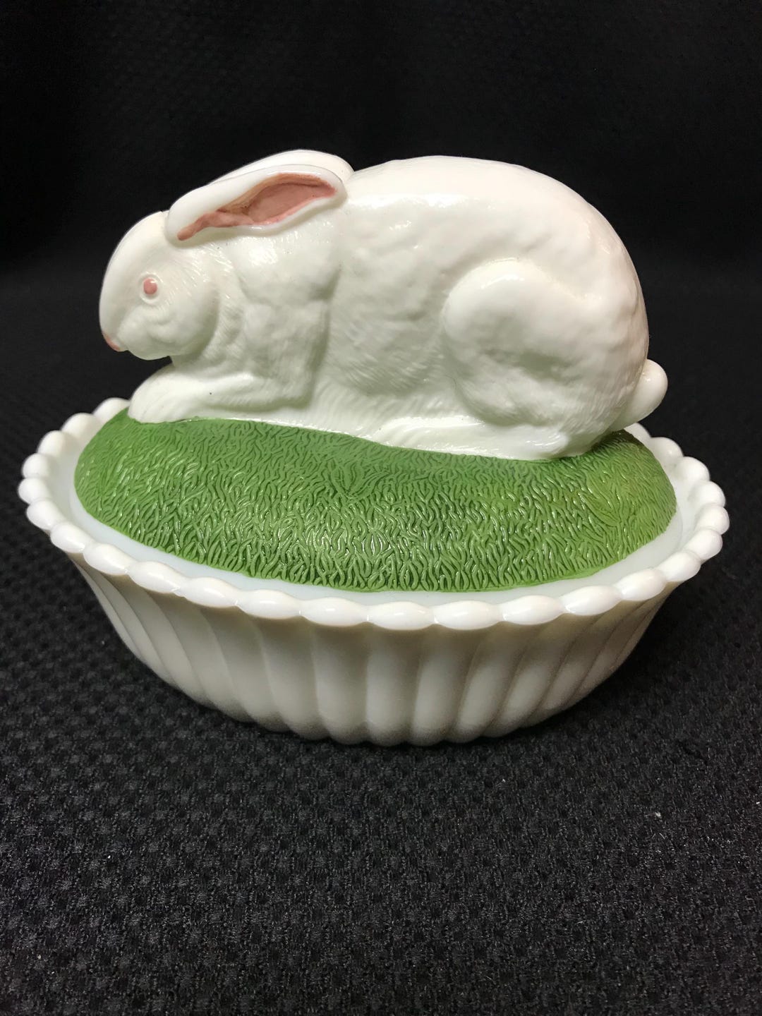 Westmoreland White Milk Glass Hand Painted Signed 2 Piece Rabbit Dish ...