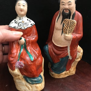 Antique Pair of Famille Rose Chinese Figurines