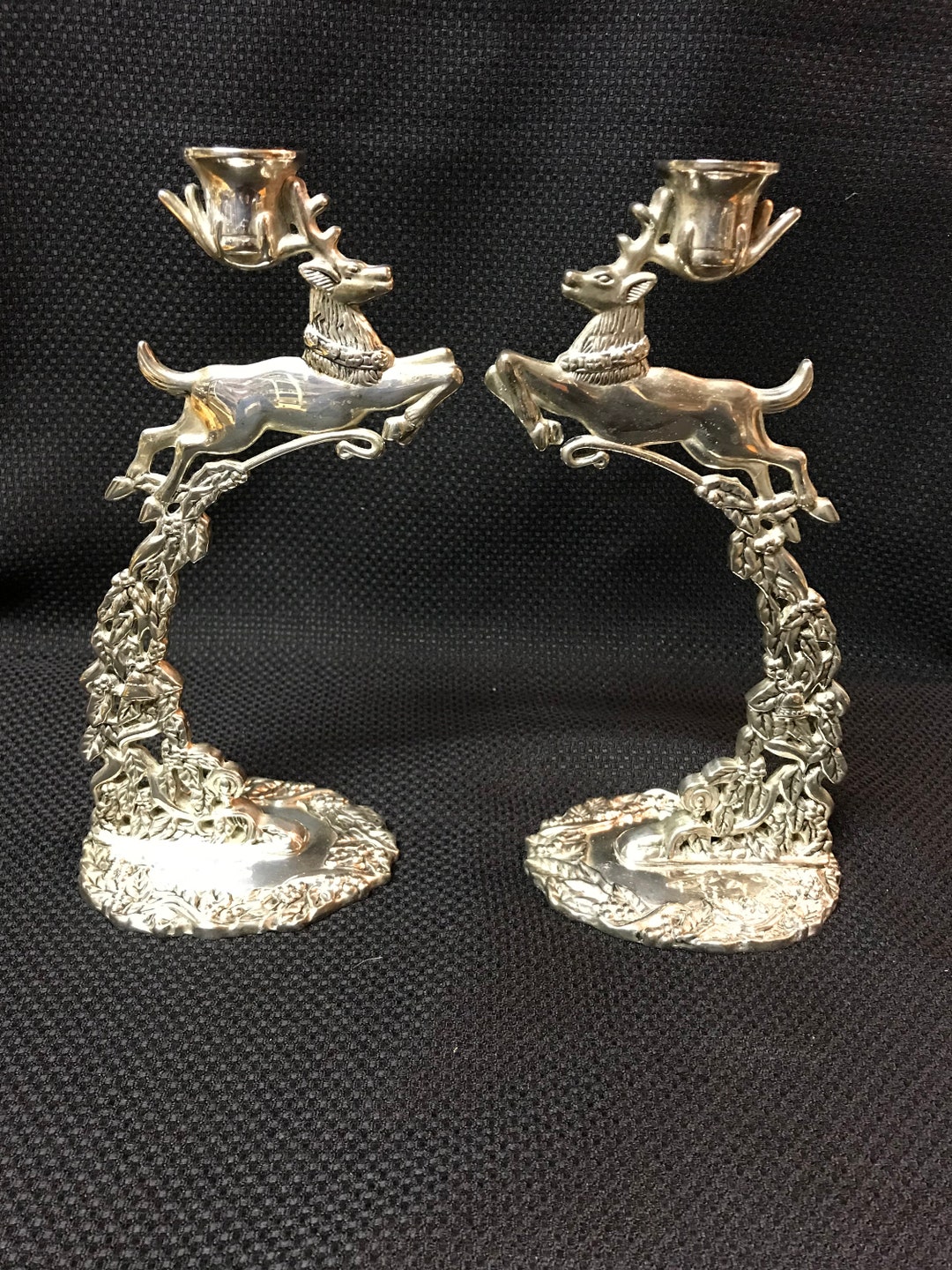 Vtg Pair of Godinger Silver Plate Reindeer Candle Holders Etsy