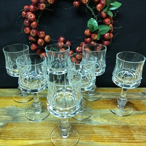 Set of 7 Heavy Cut Crystal Wine Goblets