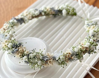 Hair wreath "Bella" / sustainable / cream / light blue / wedding / communion / dried flowers