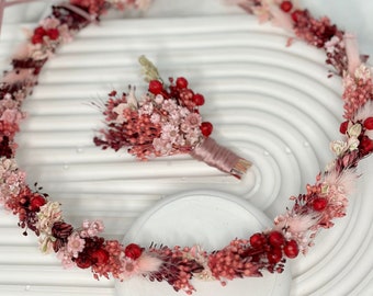Haarkranz "Yara“/ Armband | rosa-rot / Hochzeit / Kommunion / Oktoberfest