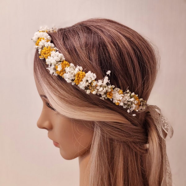 Hair wreath "Sunny"/head wreath/bridal hairstyle | white - yellow / wedding / communion / dried flowers