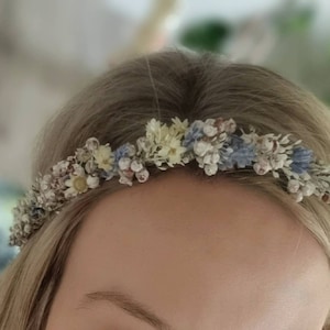 Hair wreath "Marie" | Cream-rose-blue flower wreath | Wedding hair accessory | Boho hair wreath | Communion | Bridal hair wreath | Dried flowers