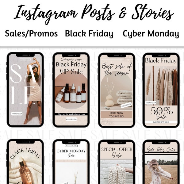 SALE Instagram Templates POSTS & STORIES for Black Friday, Cyber Monday, or Seasonal Sales | Online boutiques, Shops, Ecommerce