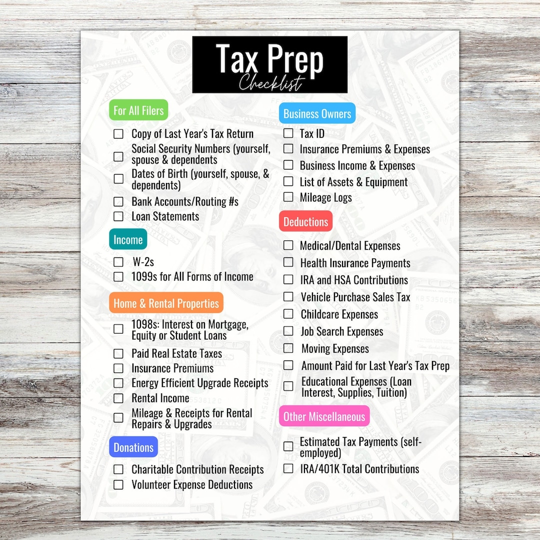 Tax Prep Checklist Tracker Printable Tax Prep 2022 Tax Checklist Tax