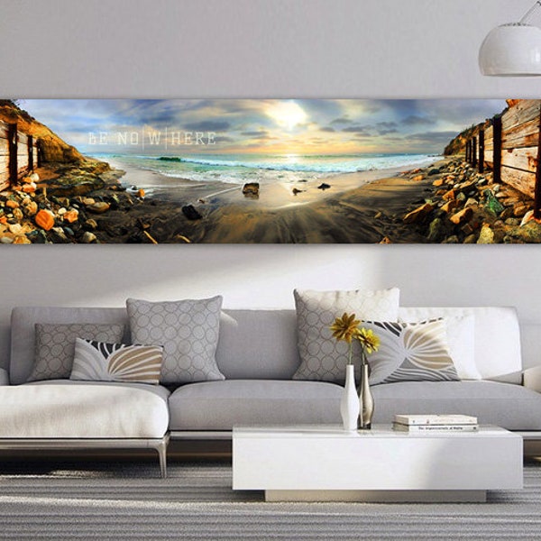 Be Nowhere / Be Now Here - Inspirational Panoramic Sunset Ocean Beach Wall Art Photo Dreamy Sea Surf Waves Del Mar San Diego La Jolla Cali