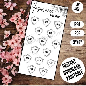 Mini Savings challenge Printable A6 Insurance Dollar 300  Challenge Saving binder A6 Mini Insurance Budgeting house challenge printable