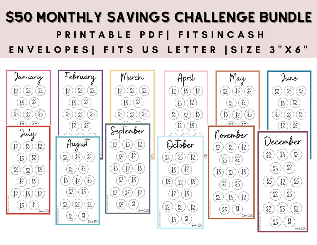 Savings Printable Monthly Savings Challenge Pastel Savings Bundle A6 ...