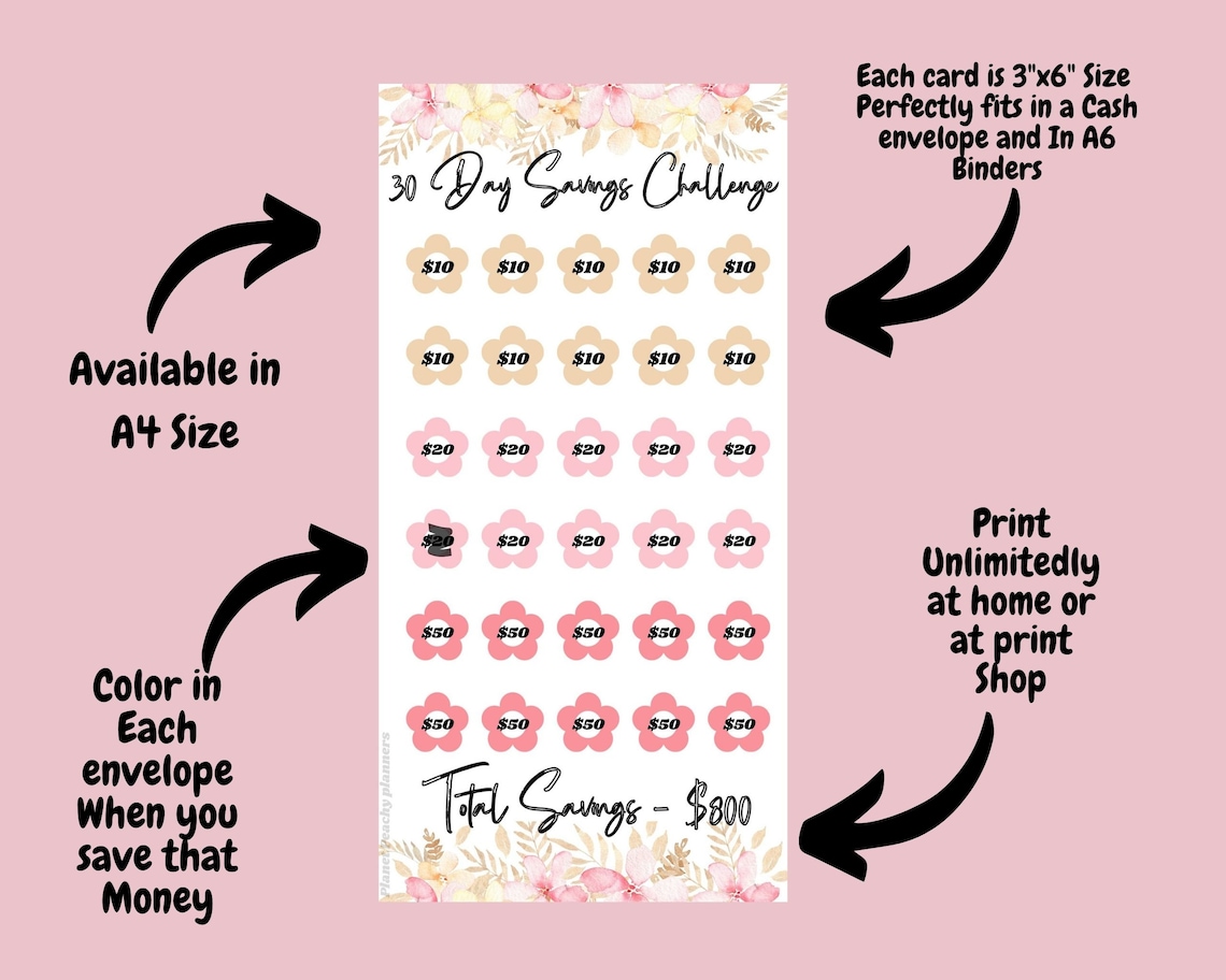 30 Day Savings Challenge Printable Money Challenge Bundle - Etsy