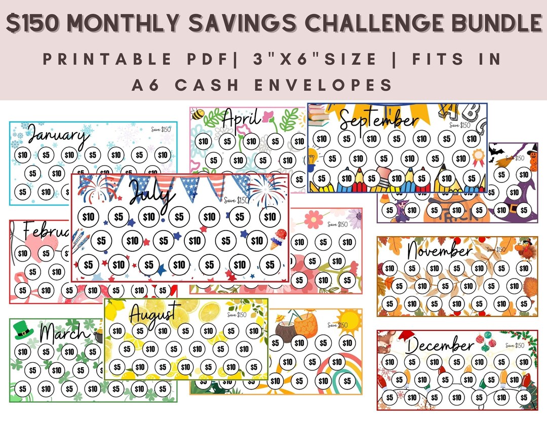 Monthly Savings Printable Savings Challenge Month Savings Bundle A6 ...