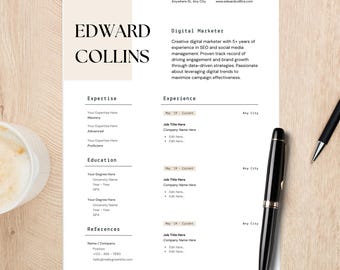 Resume Template | Cover Letter Template | Two Page Resume | Microsoft Word Resume | Google Docs Resume | Apple Page Resume | Editable Resume