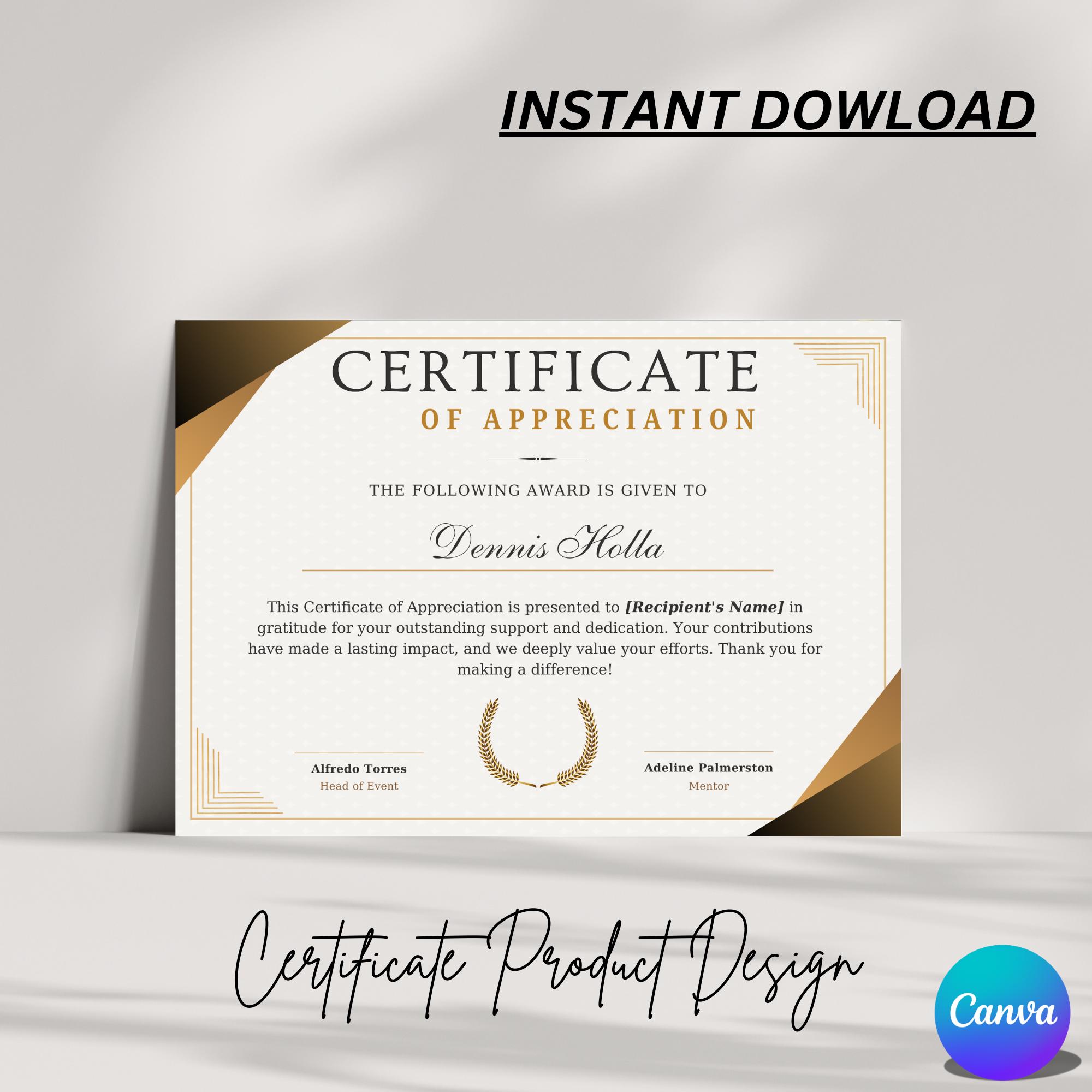 Appreciation Award | Certificate Canva | Editable Template | Custom ...