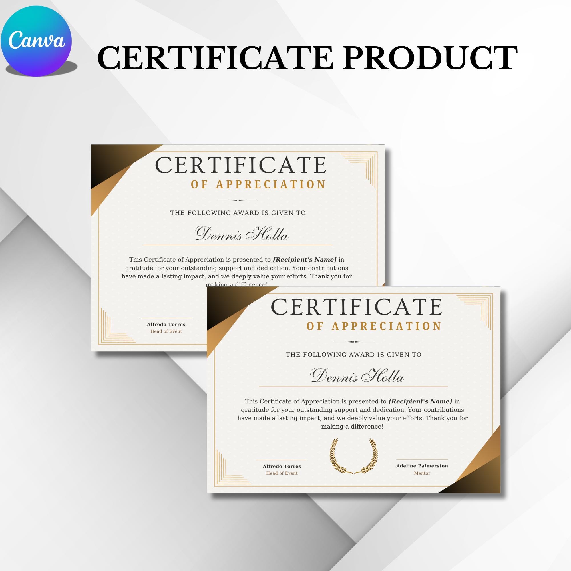 Appreciation Award | Certificate Canva | Editable Template | Custom ...