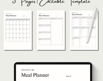 Meal Planner | 2025 Printable Meal Plan | Weekly Meal Planner | Daily Meal Tracker | Editable Meal Plan | Minimalist Meal Plan | Planner