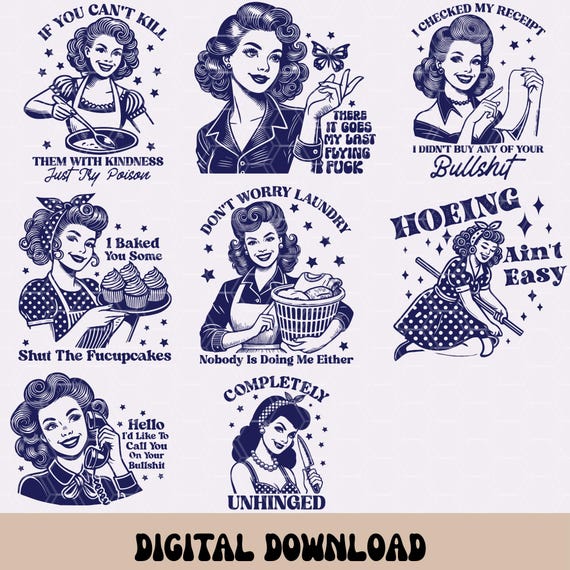 Retro Housewife Sarcastic SVG PNG Bundle: Funny Graphic Tees (Digital Download)