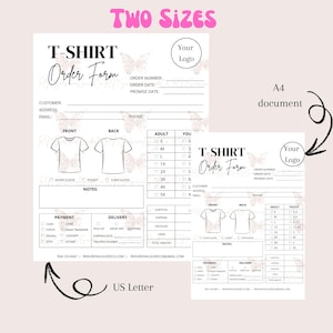 Editable T-shirt Order Form Template, Printable Small Business Order Form, Custom T Shirt Order Form, Craft Order Form, Canva Template