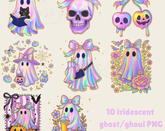 Schillernder Geist PNG Bundle: Kokette Halloween Grafik (Digitaler Download