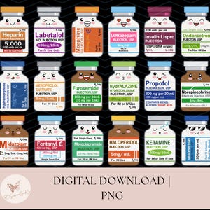 Lustige Krankenschwester Cartoon Medikamente Fläschchen - Propofol, ICU (PNG Digital Download)