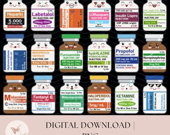 Funny Nurse Cartoon Medication Vials - Propofol, ICU (PNG Digital Download)