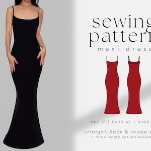 Camisole Maxi Slip Dress PDF Sewing Pattern | UK2-18 | A4, US Letter, A0 | Easy, Beginner Friendly | Long Strap Dress | Jersey Stretch Knit