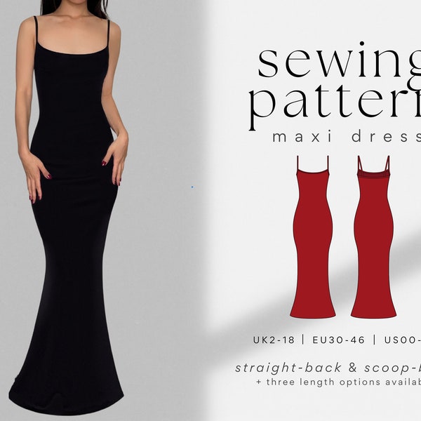 Camisole Maxi Slip Dress PDF Sewing Pattern | UK2-18 | A4, US Letter, A0 | Easy, Beginner Friendly | Long Strap Dress | Jersey Stretch Knit