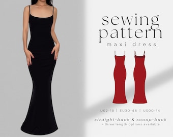 Camisole Maxi Slip Dress PDF Sewing Pattern | UK2-18 | A4, US Letter, A0 | Easy, Beginner Friendly | Long Strap Dress | Jersey Stretch Knit