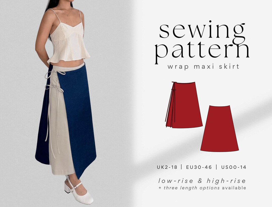 Bow Wrap Maxi Skirt PDF Sewing Pattern | Low-waist & High-waist | Long ...