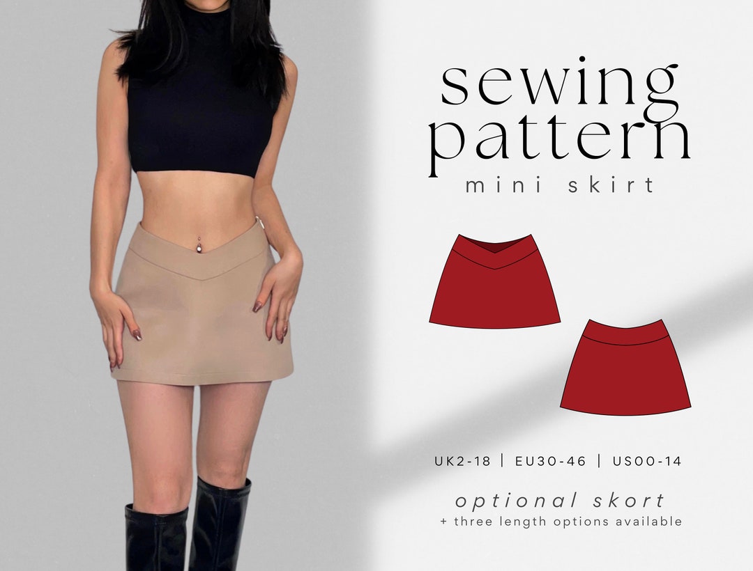 V-front Micro Mini Skirt, Skort PDF Sewing Pattern 3 Length Options UK2 ...