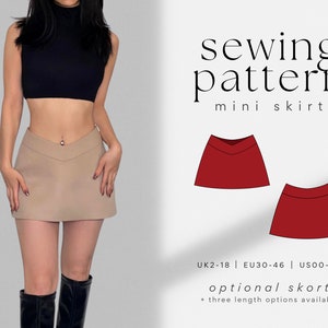 V-Front Micro Mini Skirt, Skort PDF Sewing Pattern | 3 Length Options | UK2-18 | A4, US Letter, A0 | V-Waistband A-Line Mini Skirt w/ Shorts