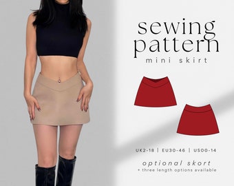 V-Front Micro Mini Skirt, Skort PDF Sewing Pattern | 3 Length Options | UK2-18 | A4, US Letter, A0 | V-Waistband A-Line Mini Skirt w/ Shorts