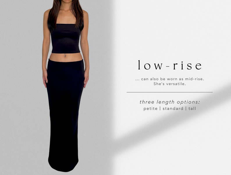 Bodycon Maxi Skirt PDF Sewing Pattern Low-Waist & High-Waist UK2-18 A4, US Letter, A0 Easy, Beginner Friendly Long Stretch Skirt image 2