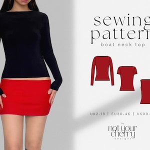WOMEN'S BASICS Boat Neck Top: Sleeveless, Long & Short Sleeve PDF Sewing Pattern | Easy Beginner Friendly | Tank Vest Crop Tee