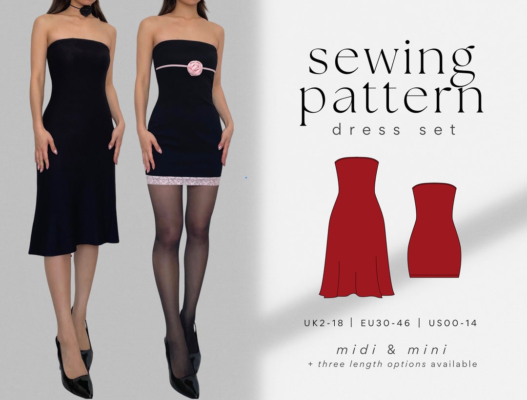 Tube Dress Set Midi Mini Dress PDF Sewing Pattern Easy Beginner Friendly Strapless Bandeau Slip Bodycon Dress Lycra Stretch Knit Etsy Australia