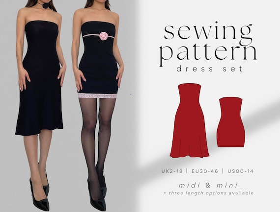 Tube Dress Set: Midi, Mini Dress PDF Sewing Pattern Easy, Beginner
