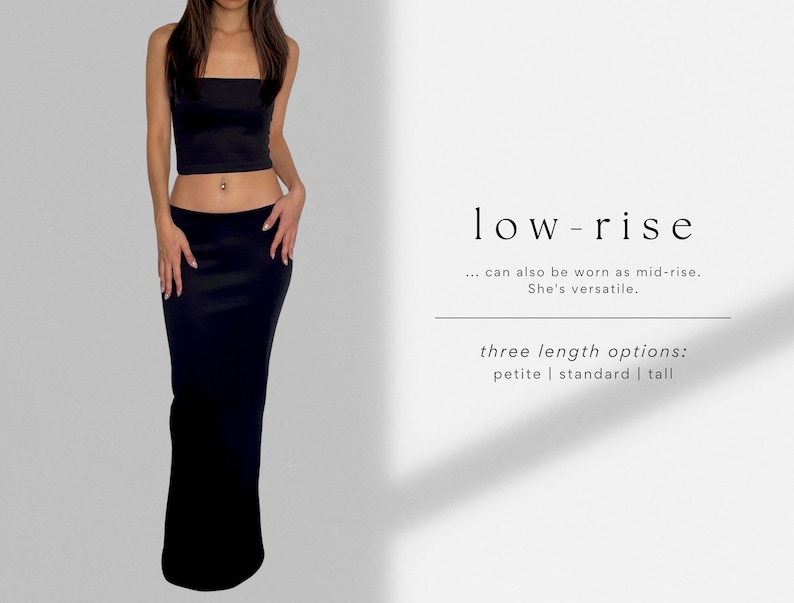 Bodycon Maxi Skirt PDF Sewing Pattern Low-Waist & High-Waist UK2-18 A4, US Letter, A0 Easy, Beginner Friendly Long Stretch Skirt image 3