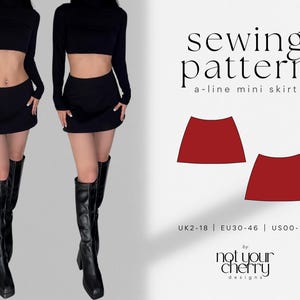 NYLA Low-Rise & High-Rise A-Line Micro Mini Skirt PDF Sewing Pattern | Low-Waist, High-Waist | 3 Length Options | UK2-18 | A4, US Letter, A0