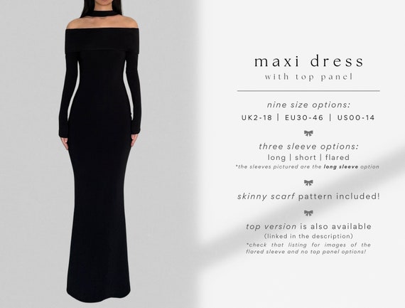 Off-shoulder Dress Bundle: Maxi, Midi, Mini Dress PDF Sewing 