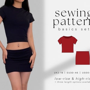 Baby Tee & Micro Mini Skirt Set PDF Sewing Pattern | Size UK2-18 | A4, US Letter, A0 | Easy, Beginner Friendly | Crop T-Shirt, Mini Skirt