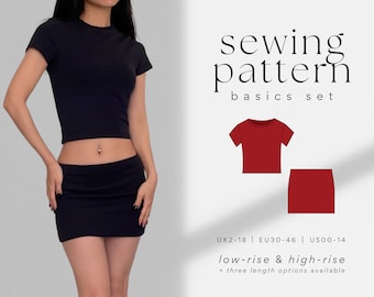 Baby Tee & Micro Mini Skirt Set PDF Sewing Pattern | Size UK2-18 | A4, US Letter, A0 | Easy, Beginner Friendly | Crop T-Shirt, Mini Skirt