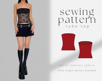 Tube Top PDF Schnittmuster | Einfach, Anfängerfreundlich | Lang, mittellang, Crop Top | trägerloses Bandeau | Jersey Stretch Strick